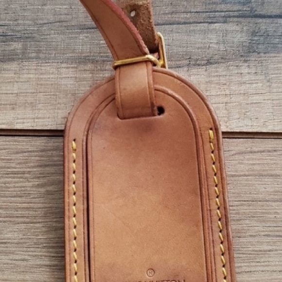 Louis Vuitton Tan Leather Bag Tag Used Authentic #A221 - Picture 4 of 5